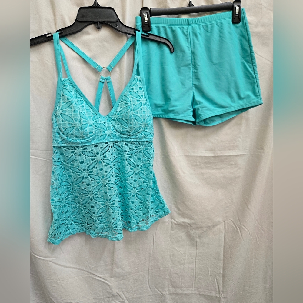 Modily - Cyan Lace Swimsuit Top & Bottom - (M) NWOT